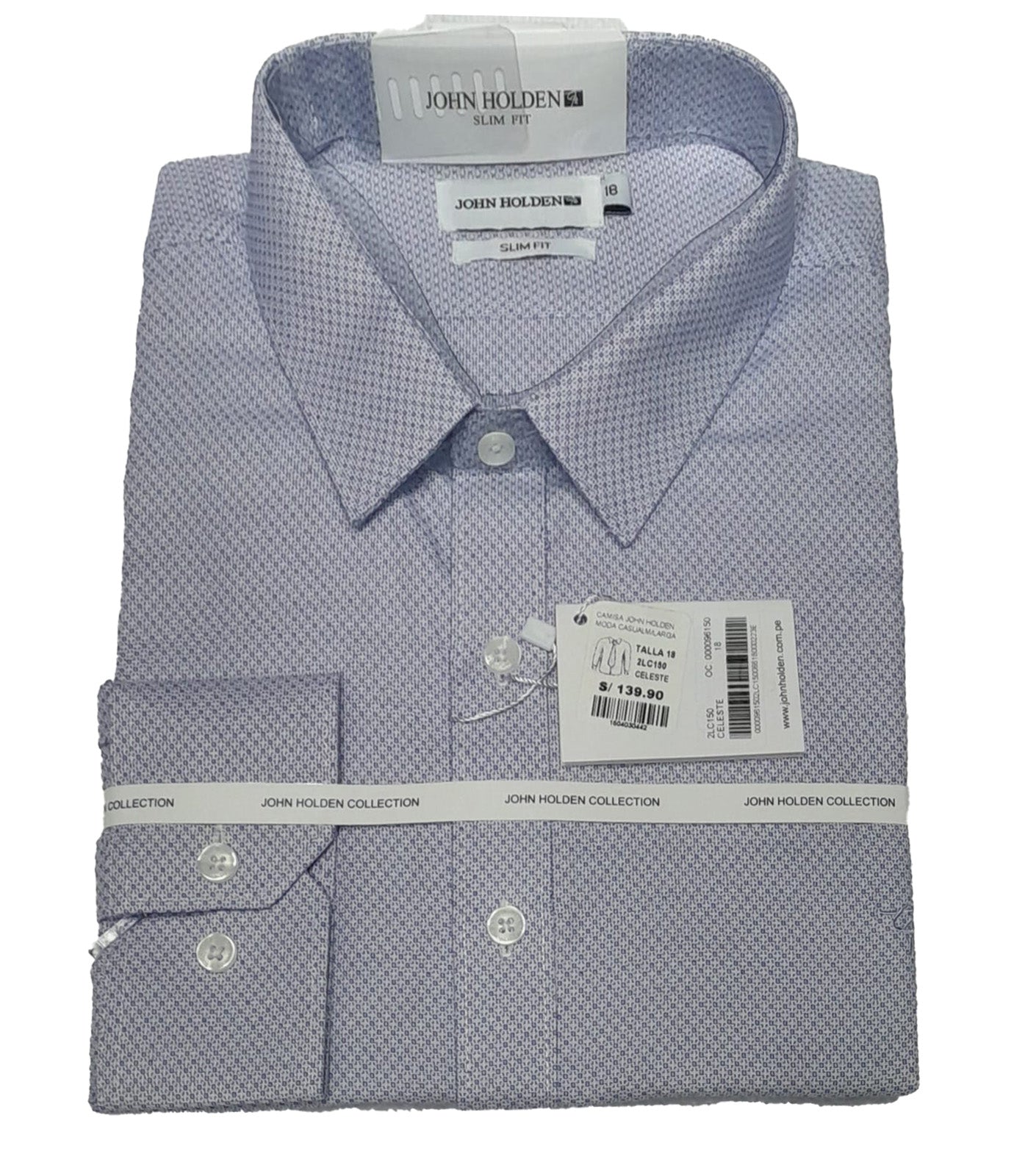 CAMISA JOHN HOLDEN LABRADA MANGA LARGA SLIM FIT 2LC150 CELESTE