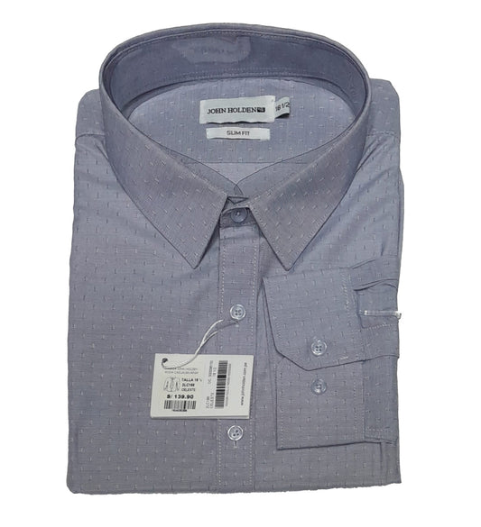 CAMISA JOHN HOLDEN LABRADA MANGA LARGA SLIM FIT 2LC166 CELESTE