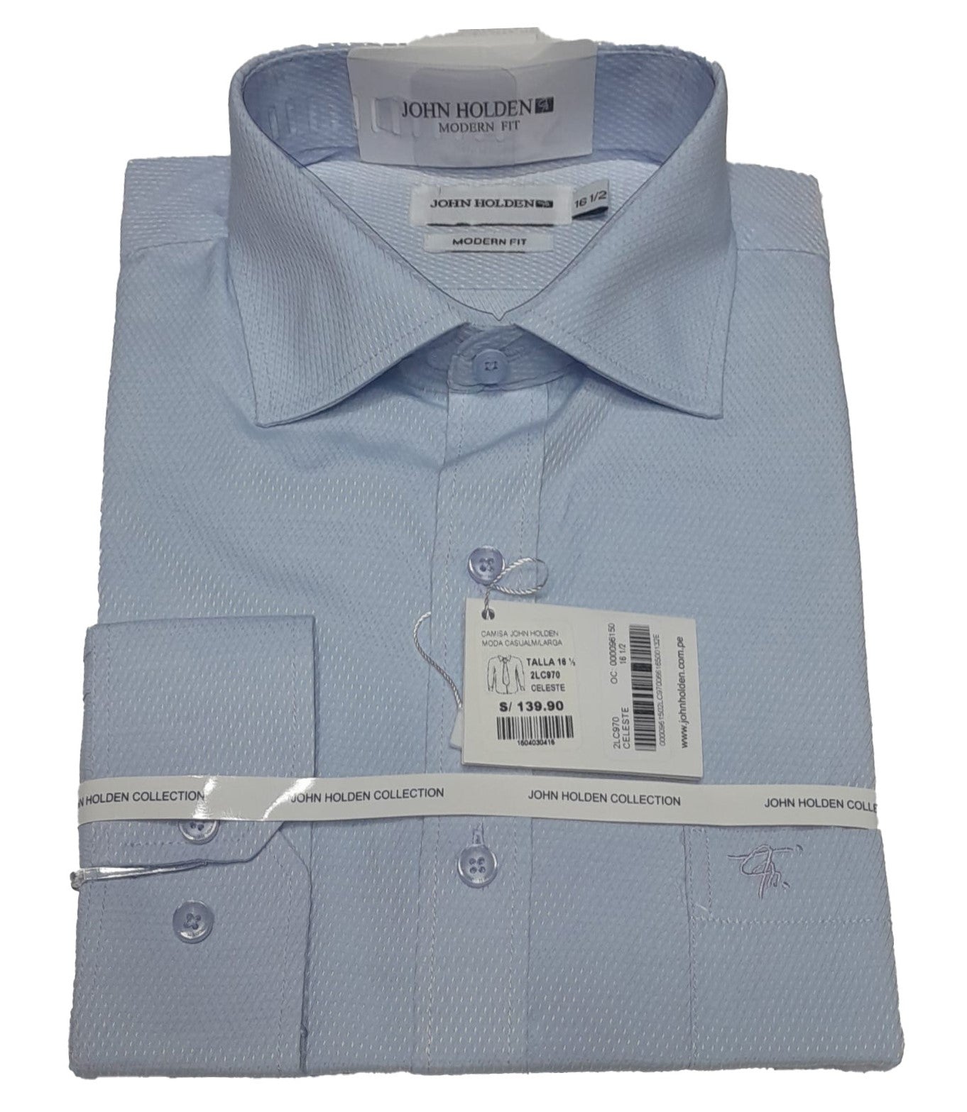 CAMISA JOHN HOLDEN LABRADA MANGA LARGA MODERN FIT 2LC970 CELESTE