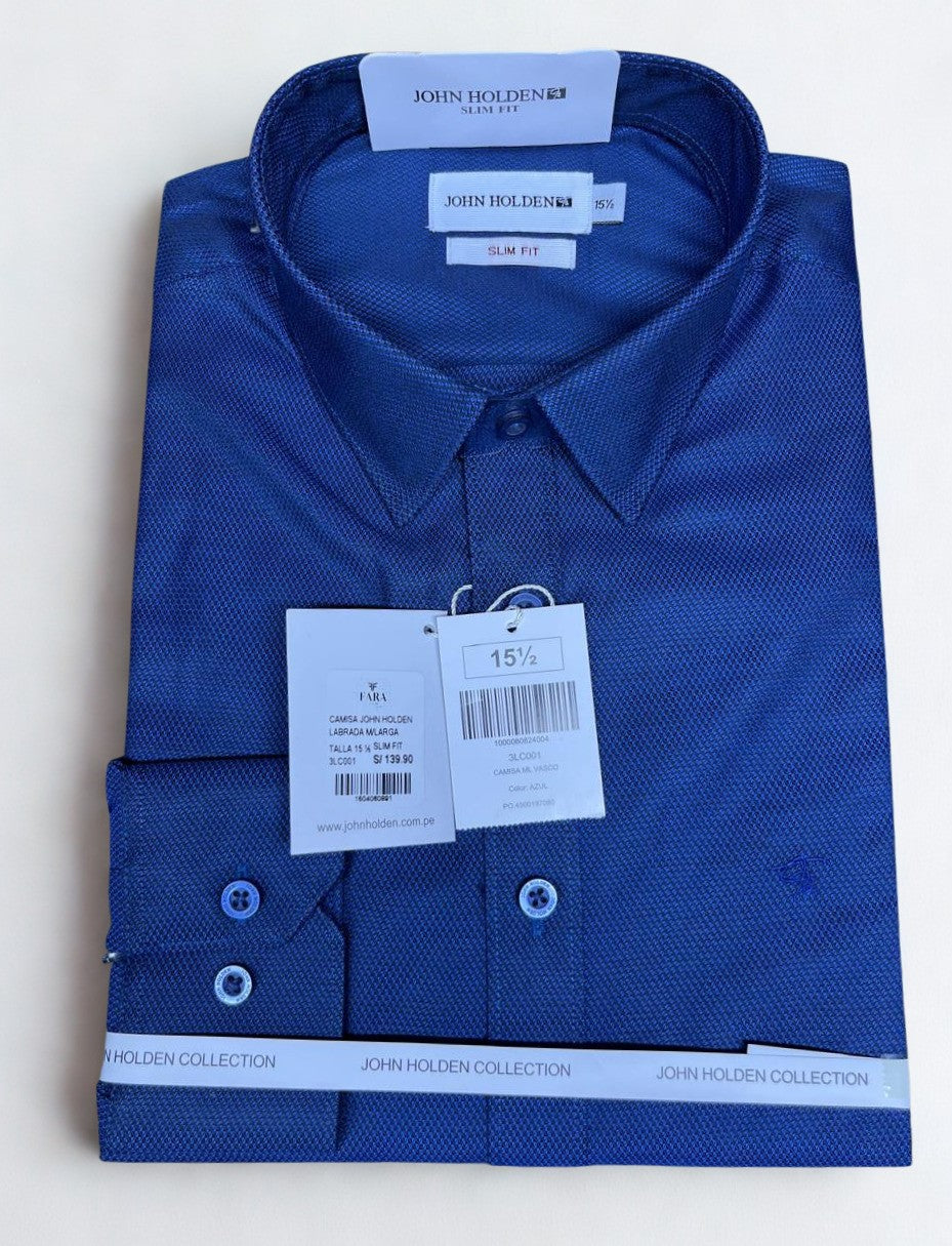 CAMISA JOHN HOLDEN FORMAL M/LARGA LABRADA SLIM FIT 3LC001 AZUL