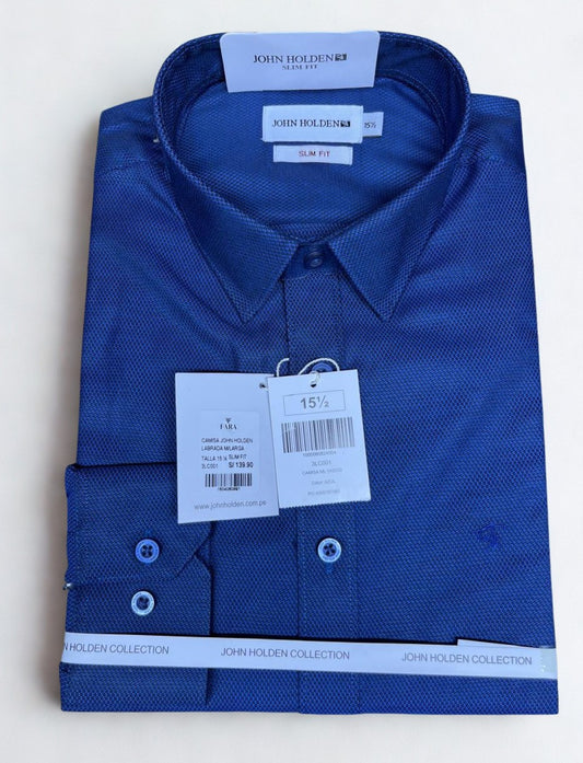 CAMISA JOHN HOLDEN FORMAL M/LARGA LABRADA SLIM FIT 3LC001 AZUL