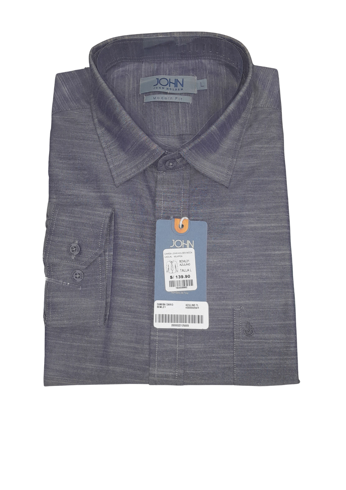 CAMISA JOHN HOLDEN MODA MANGA LARGA MODERN FIT 8CML21 AZULINO