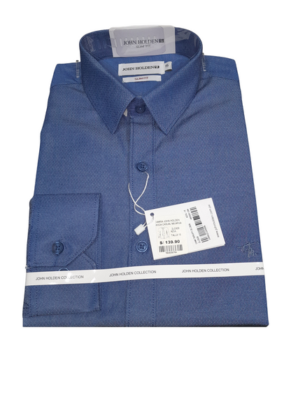 CAMISA JOHN HOLDEN LABRADA MANGA LARGA SLIM FIT 2LC626 AZUL