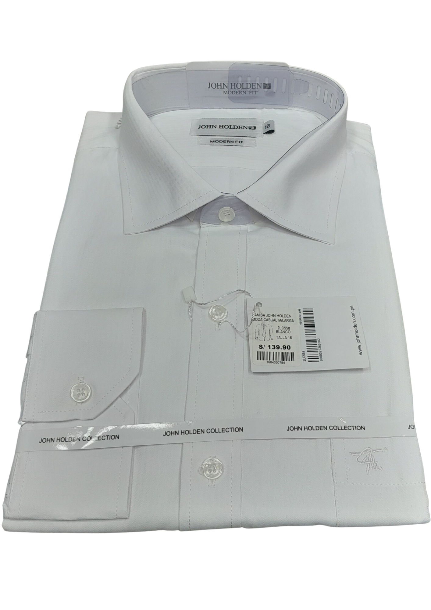 CAMISA JOHN HOLDEN LABRADA MANGA LARGA MODERN FIT 2LC558 BLANCO