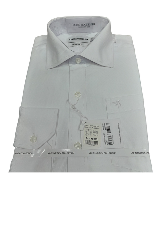 CAMISA JOHN HOLDEN LABRADA MANGA LARGA MODERN FIT 2LC580 BLANCO