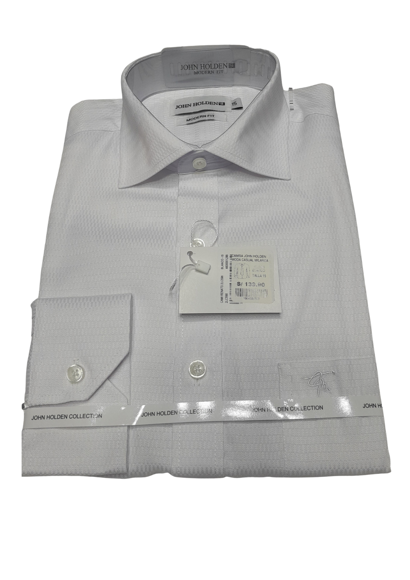 CAMISA JOHN HOLDEN LABRADA MANGA LARGA MODERN FIT 2LC596 BLANCO