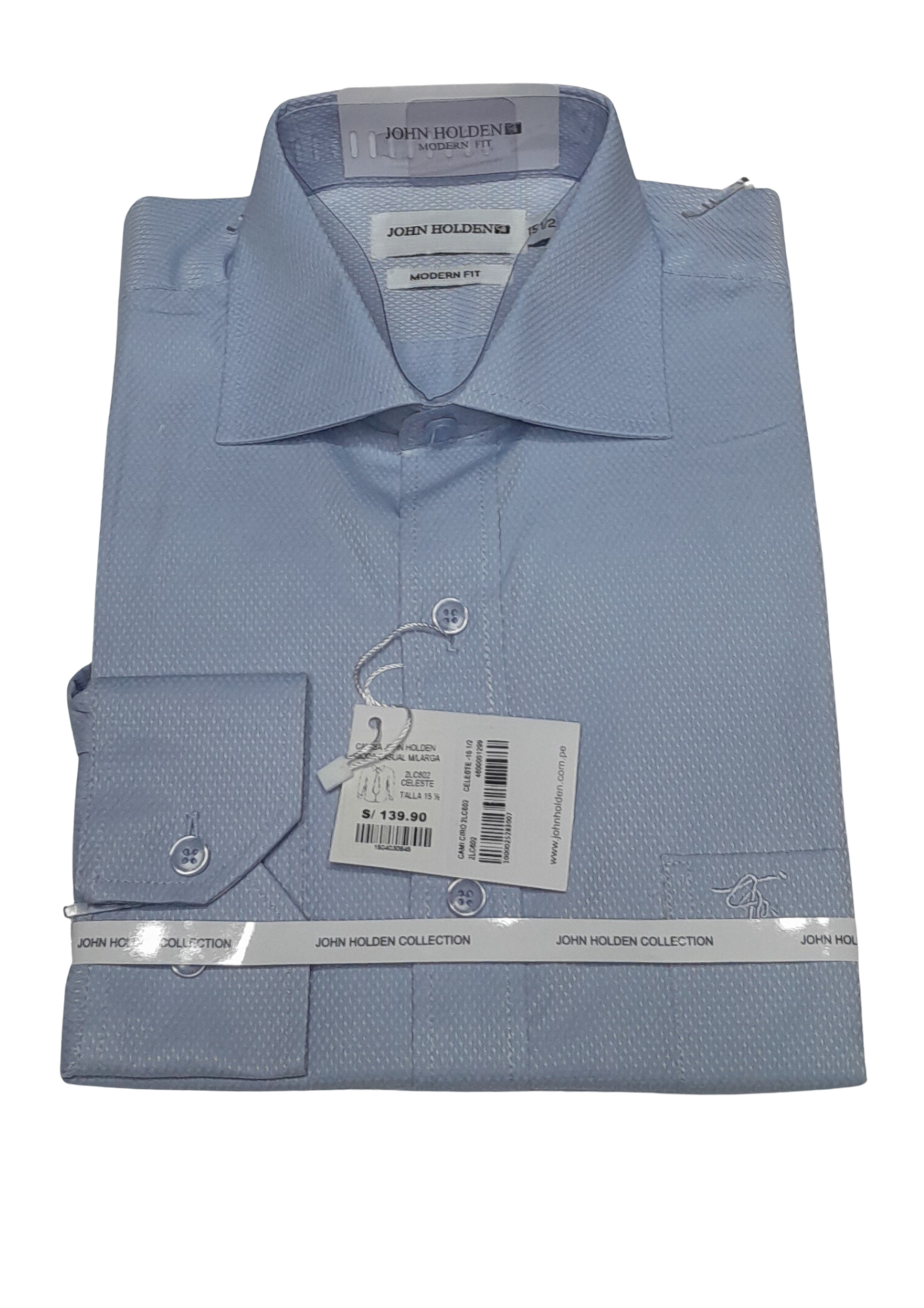 CAMISA JOHN HOLDEN LABRADA MANGA LARGA MODERN FIT 2LC602 CELESTE