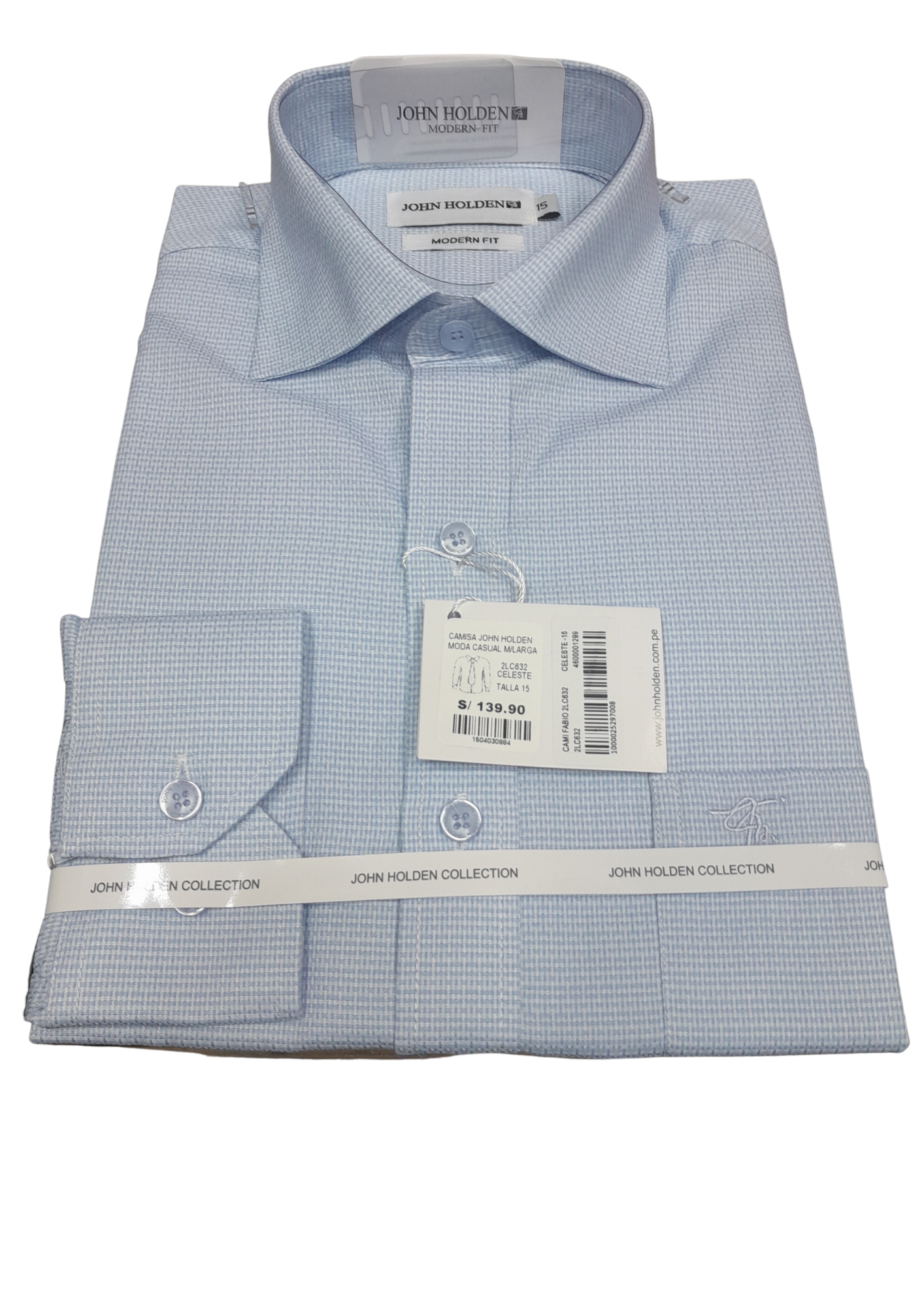 CAMISA JOHN HOLDEN LABRADA MANGA LARGA MODERN FIT 2LC632 CELESTE