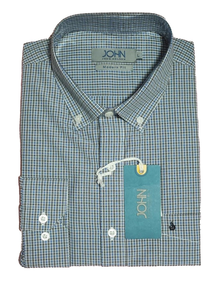 CAMISA JOHN HOLDEN CASUAL 9CML07 CELESTE CUADROS