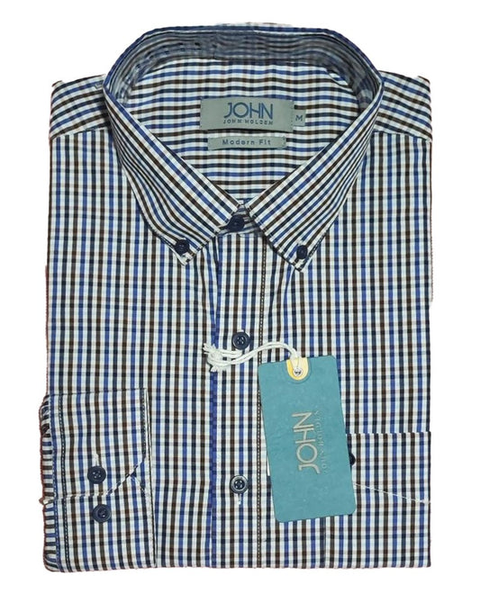 CAMISA JOHN HOLDEN CASUAL 9CML06 MARRON CLARO CUADROS