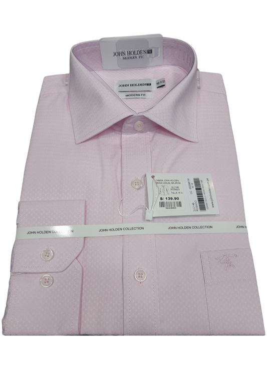 CAMISA JOHN HOLDEN LABRADA MANGA LARGA MODERN FIT 2LC148 ROSADO