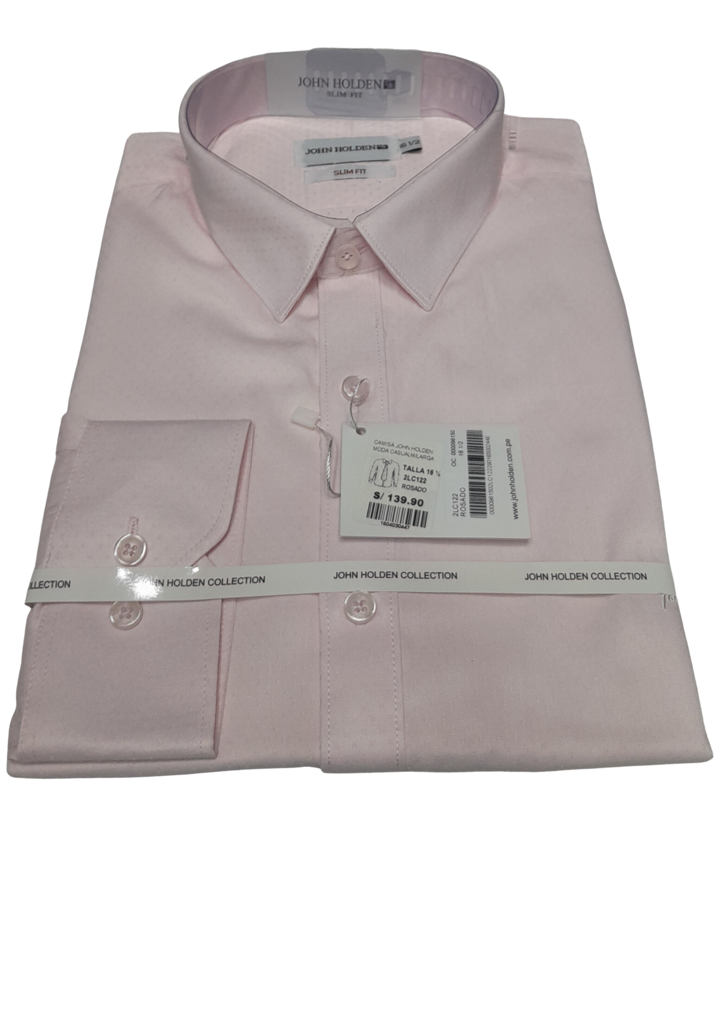 CAMISA JOHN HOLDEN LABRADA MANGA LARGA SLIM FIT 2LC122 ROSADO